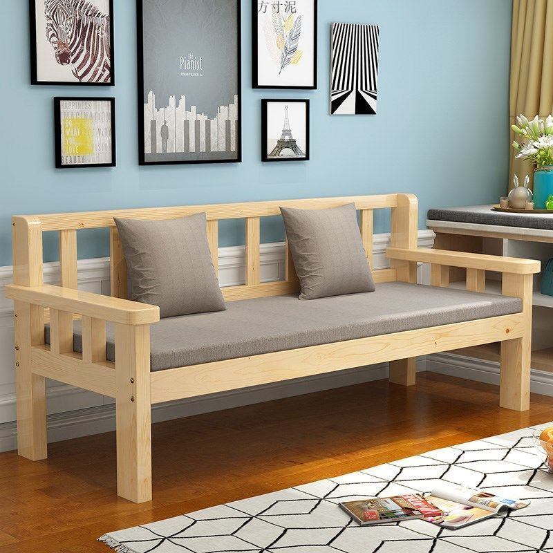 Solid Wood Sofa Combination Three-Seat Pine Sofa Bench Small Apartment Living Room Simple Backrest Single Wooden Sofa Factory