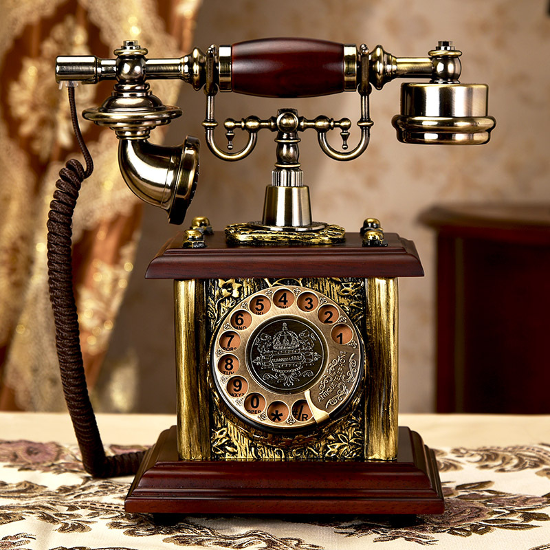 Solid Wood European Retro Turntable Antique Telephone Living Room Home Landline Wireless Card Sim Phone Vietnamese Card
