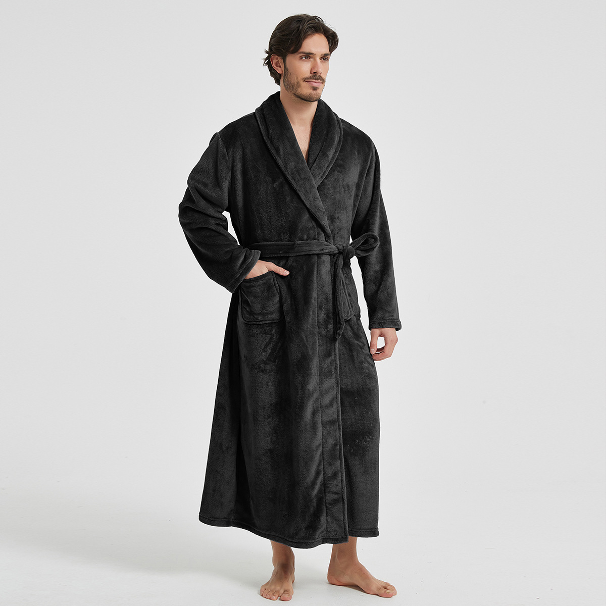 Lapel foreign trade cross-border couples new bathrobe dressing gown European and American style ladies home clothing flannel nightgown men