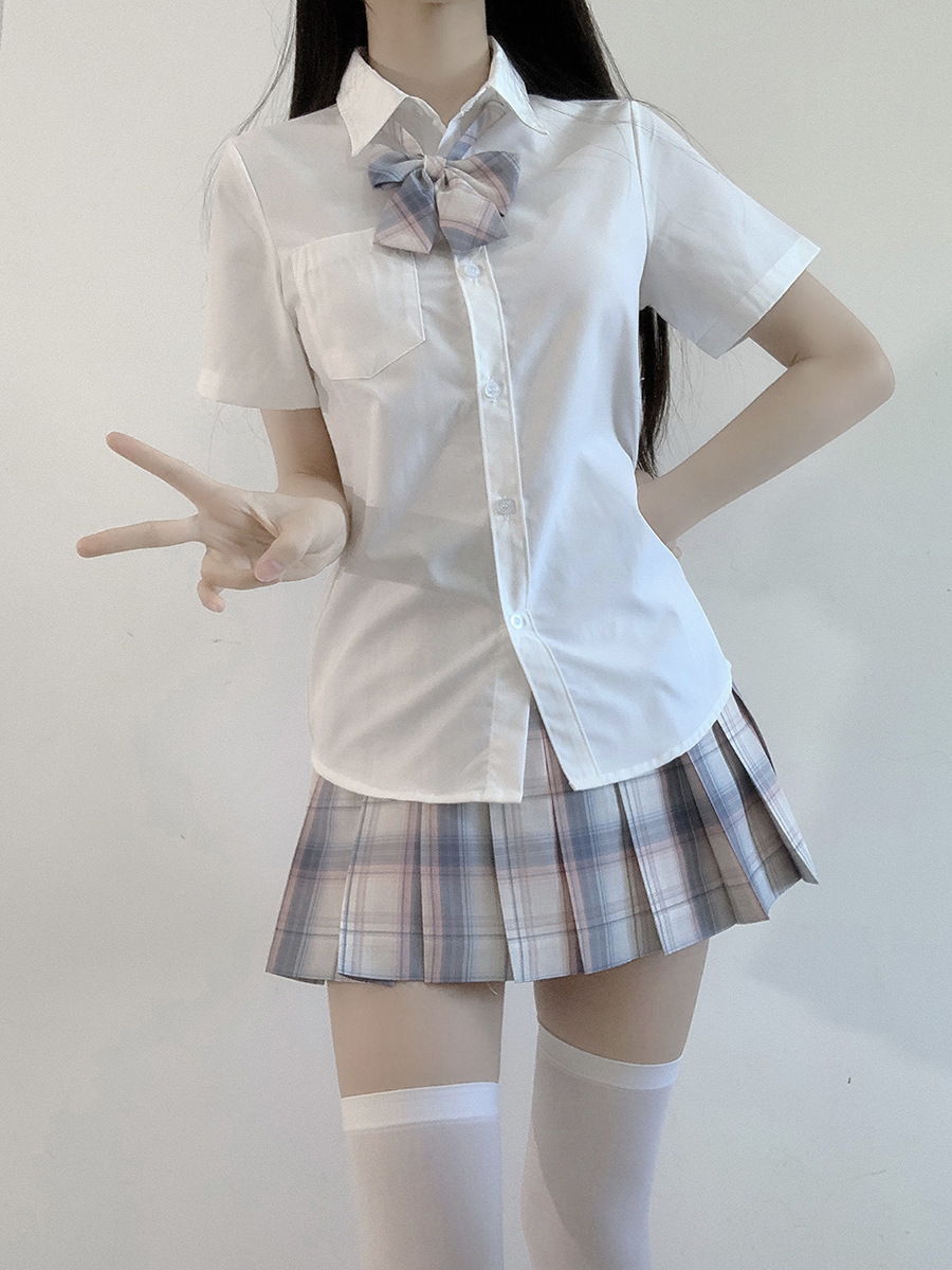 JK Japanese Style Summer Uniform Short Skirt Solid Color Short Sleeve White Shirt Pleated Skirt College Style Student Loose suit