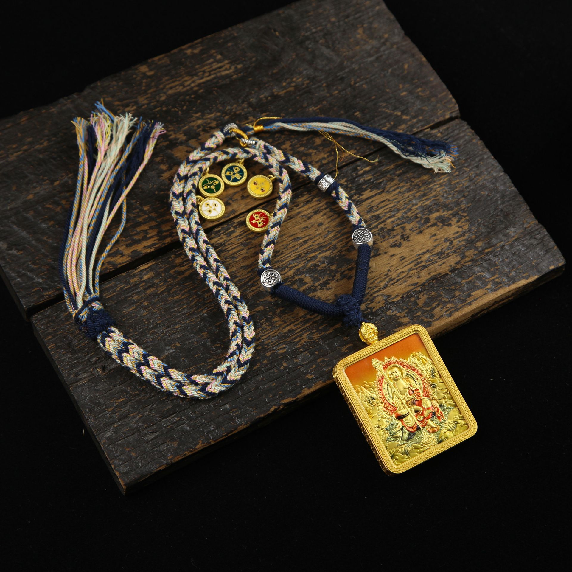 Кситигарбха Бодхисаттва Тханка Слушающий двусторонний ручной плетеный ожерелье Будда Бренд китайский стиль Хизанг стиль ремесленные украшения