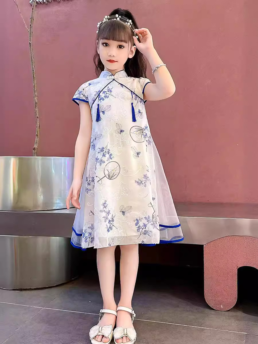Girls Dress Summer Han Dynasty Cheongsam Children's Summer Princess Dress Retro Chinese Style Tang Suit Baby Dress