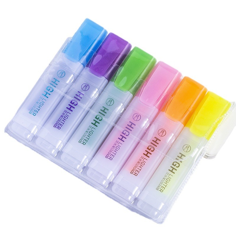 Oblique head highlighter 6 color large capacity student marking key fluorescent plate color marker stationery wholesale special
