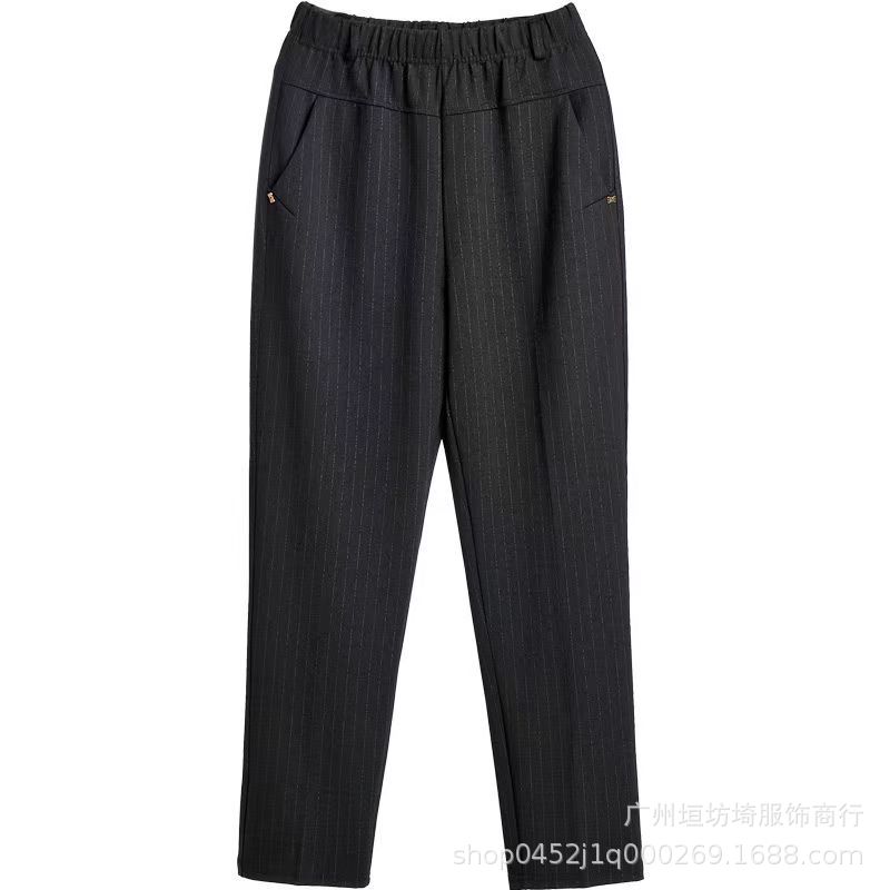 Autumn High-Waisted Women's Pants for Middle-Aged and Elderly, Elastic Waist Mom Pants, Casual Stretchy Women's Pants, Nine-Tenths Length, Slimming