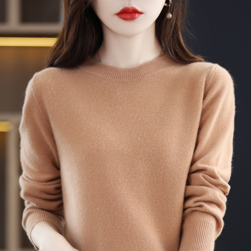 Autumn and winter New 100% pure woolen sweater women's first-line popular round neck knitted bottoming shirt elegant all-match Western style sweater