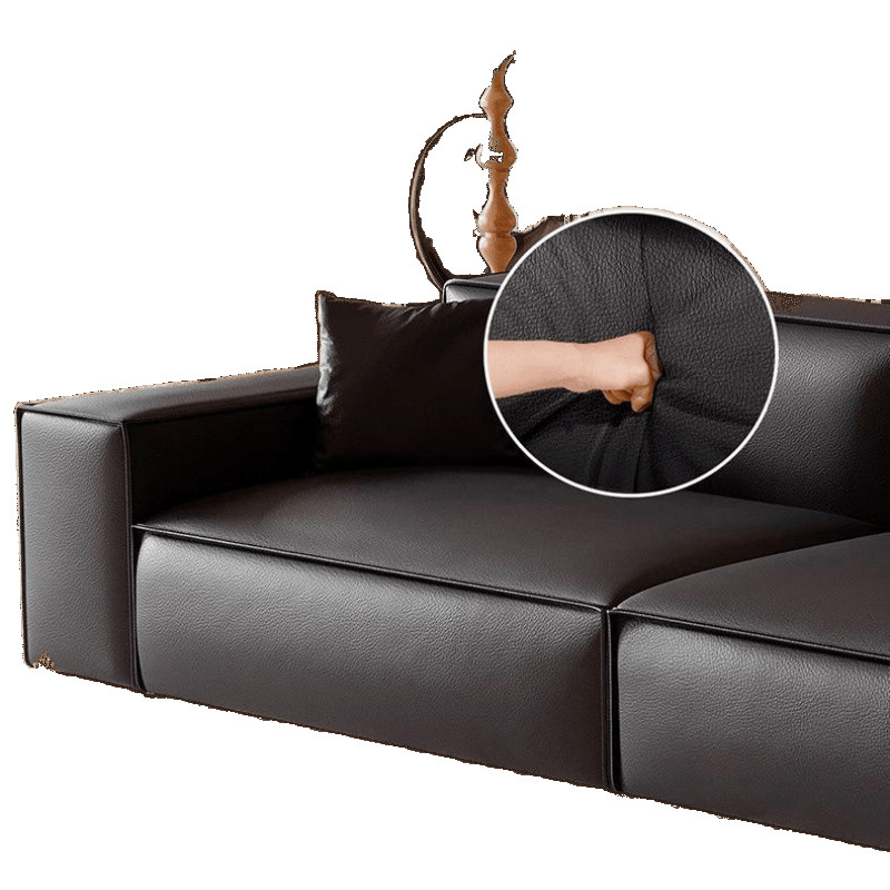 Italian Style Minimalist Tofu Block Leather Sofa Modern Simple Rental Room Living Room Small Apartment Straight Row Big Black Cow Sofa