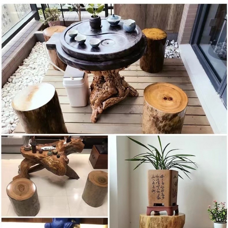 Camphor Wood Root Stool Round Stool Log Tree Stump Solid Wood Stool Home Coffee Table Tea Table Base Ornament Shoe Changing Stool Factory