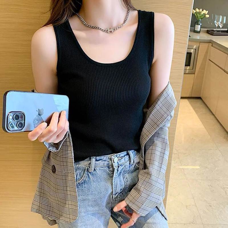 Маленькая майка для женщин, летняя, внутренний тонкий базовый топ, без рукавов, белая, с широкими бретелями, красивый задний дизайн