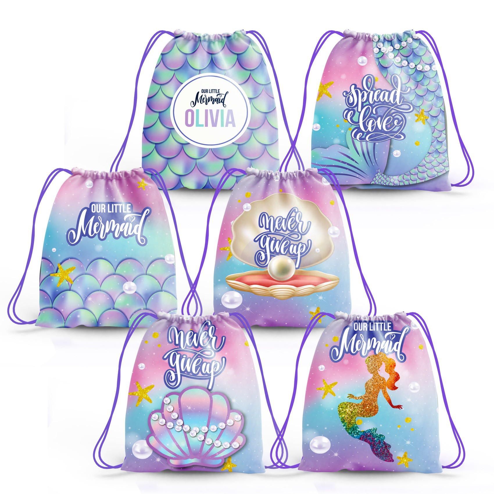 Amazon new mermaid drawstring bag mermaid candy drawstring drawstring bag birthday party Candy drawstring bag