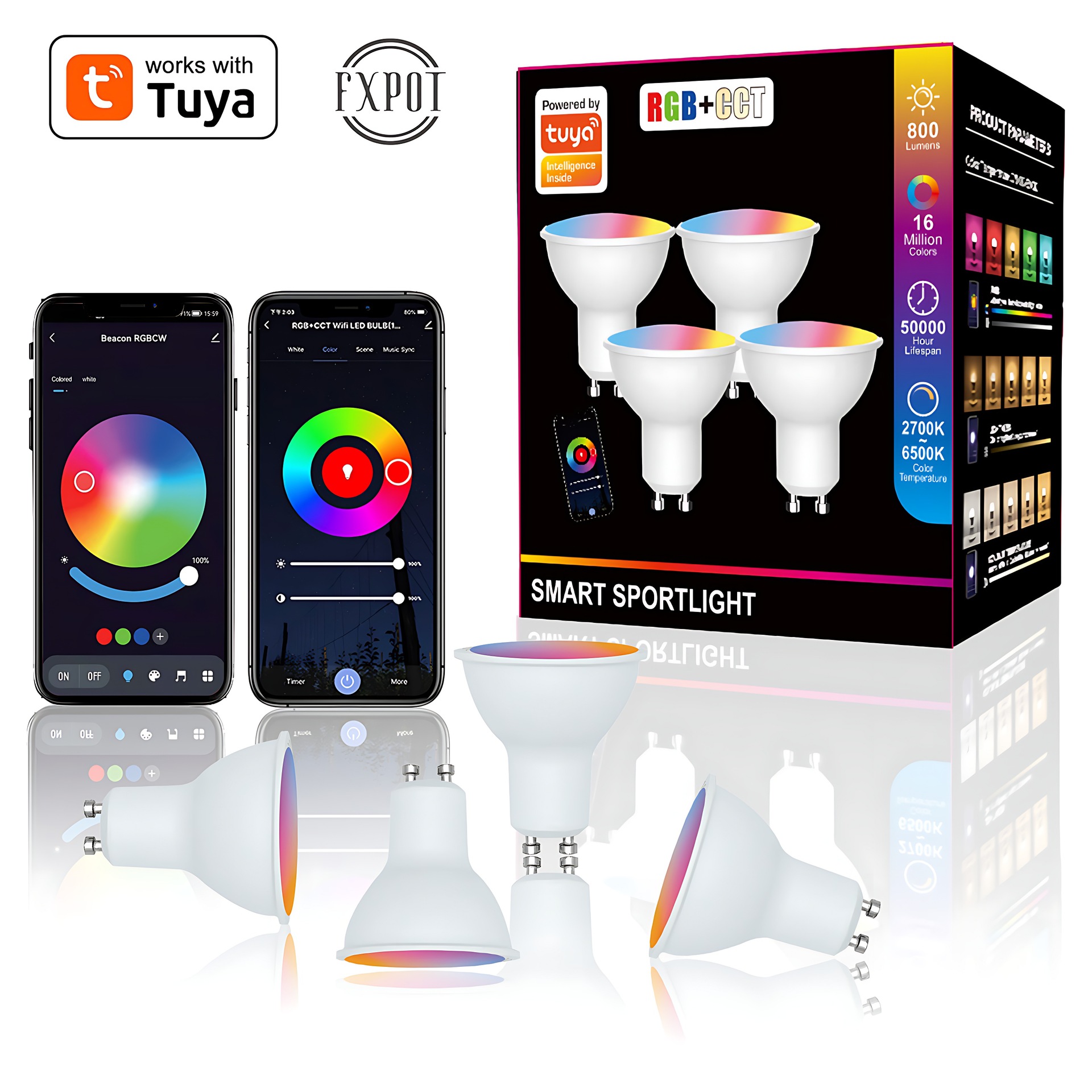 Tuya Wifi Smart Light Bulb Gu10 Dimmable Spotlight Supports Alexa Manufacturer Energy-Saving Bluetooth Spotlight