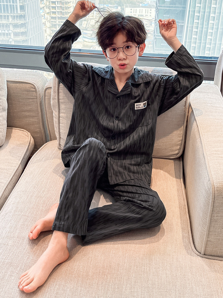 Boys' Pure Cotton Pajamas Spring and Autumn Long-sleeved 2025 New Handsome Children's Home Clothes Boys' Spring Big Boy's Spring Clothes