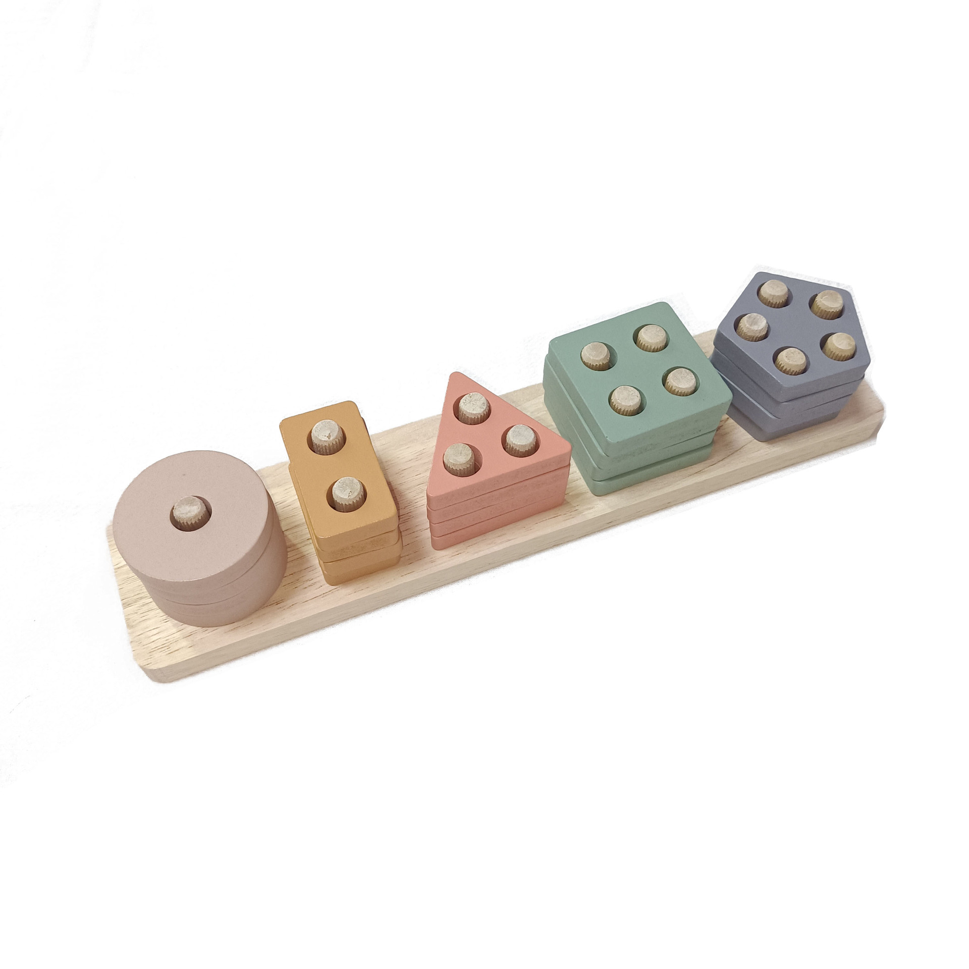 Cross-Border Cpc Kidsren's Scandinavian Style Morandi Color Five Sets of Columns Geometric Shapes Color Matching Building Block Set Column Toys