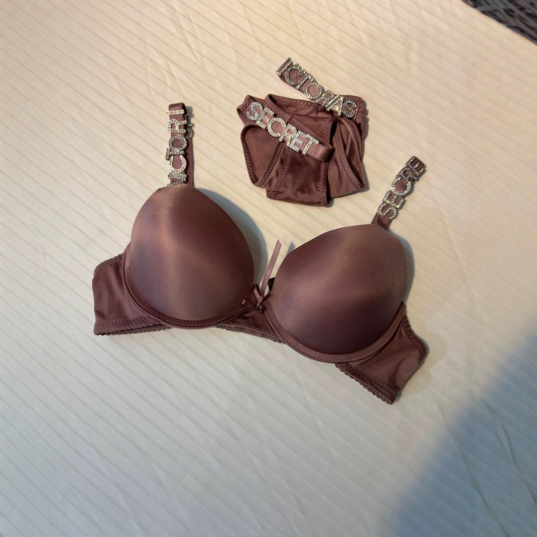 Women's Rhinestone Gathering Bra Set Adjustable Bra and Panty