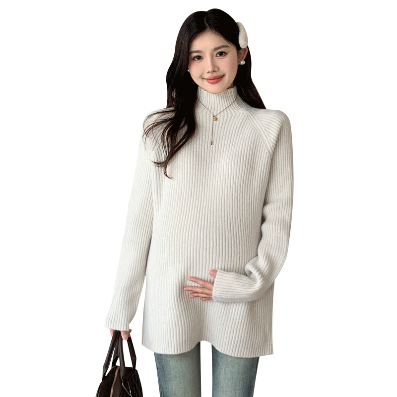 Half Turtleneck Pregnant Women's Sweater Loose Lazy Autumn and Winter Wear Thickened Warm Pregnant Women's Base Shirt Breast-feeding Top