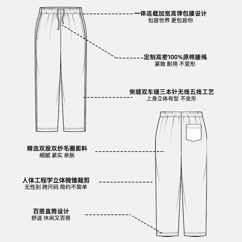 Heavy Weight Sweatpants 340g Spring and Summer Terry Pure Color Loose Straight Casual High-End Cuffed Men's and Women's Sports Pants