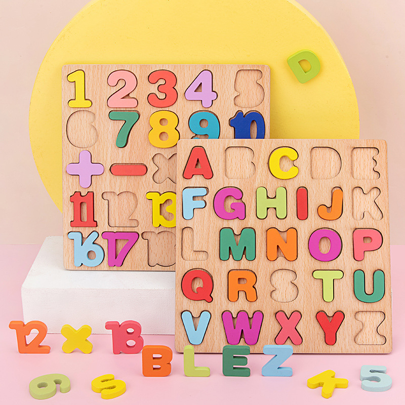 Montessori Children's Digital puzzle letter cognitive matching teaching aids hand grip board early education puzzle building blocks puzzle