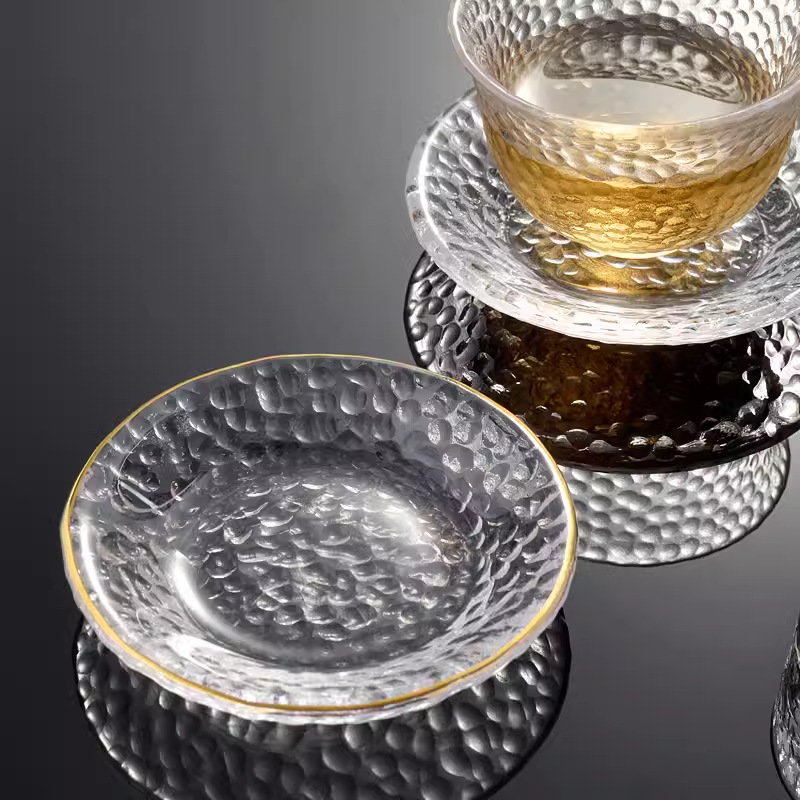 Hammer Pattern Glass Tea Cup Mat Round Tea Cup Mat Heat Insulation Mat Butterfly Tea Holder Kung Fu Tea Set Tea Art Tea Ceremony Accessories