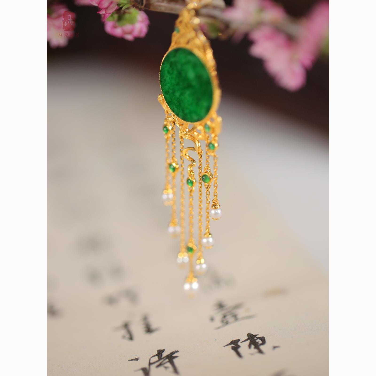 Original Long New Chinese Style Tassel Earrings Natural Color Chalcedony Full Green Round Brand White Pearl National Style Elegant Earrings for Women