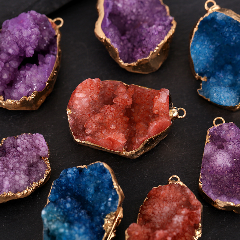 Cross-border Natural Crystal Pendant Irregular Crystal Cluster Gravel Phnom Penh Necklace Amethyst Raw Stone Jewelry Pendant