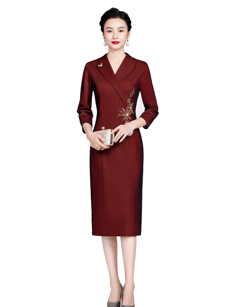 Autumn New Retro Style Wedding Banquet Mother Dress High-end Cheongsam Happy Mother-in-law Style Dress Dress Dress Collar