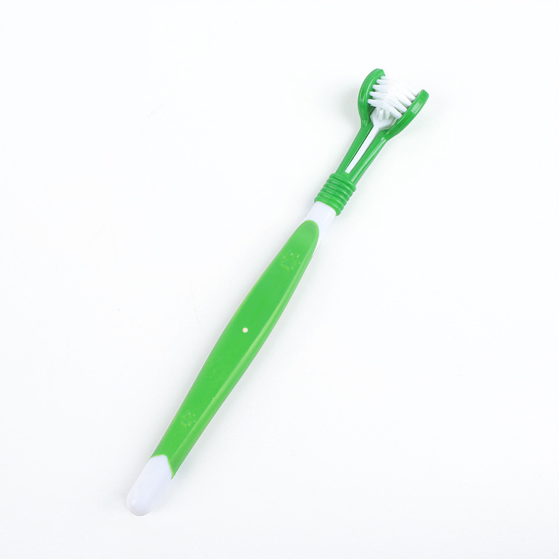 In stock supply pet three-head toothbrush dog cat oral cleaning soft hair toothbrush three-side tooth cleaning brush