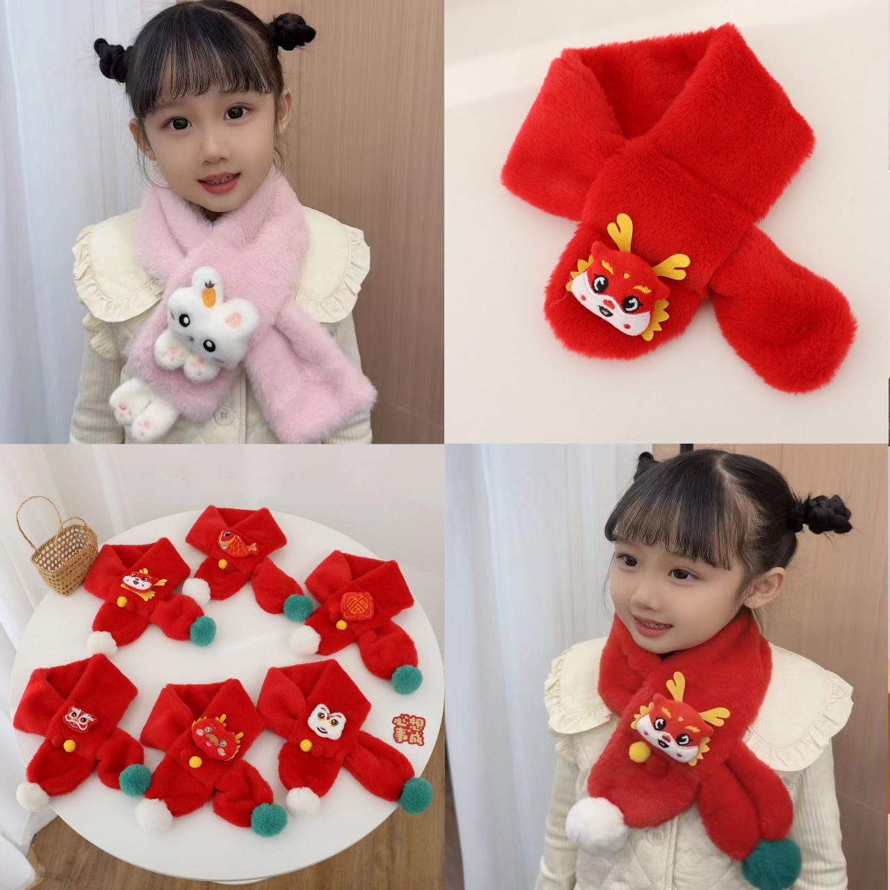 2025 new children's scarf autumn and winter plush baby scarf parent-child imitation rabbit fur scarf cartoon scarf children