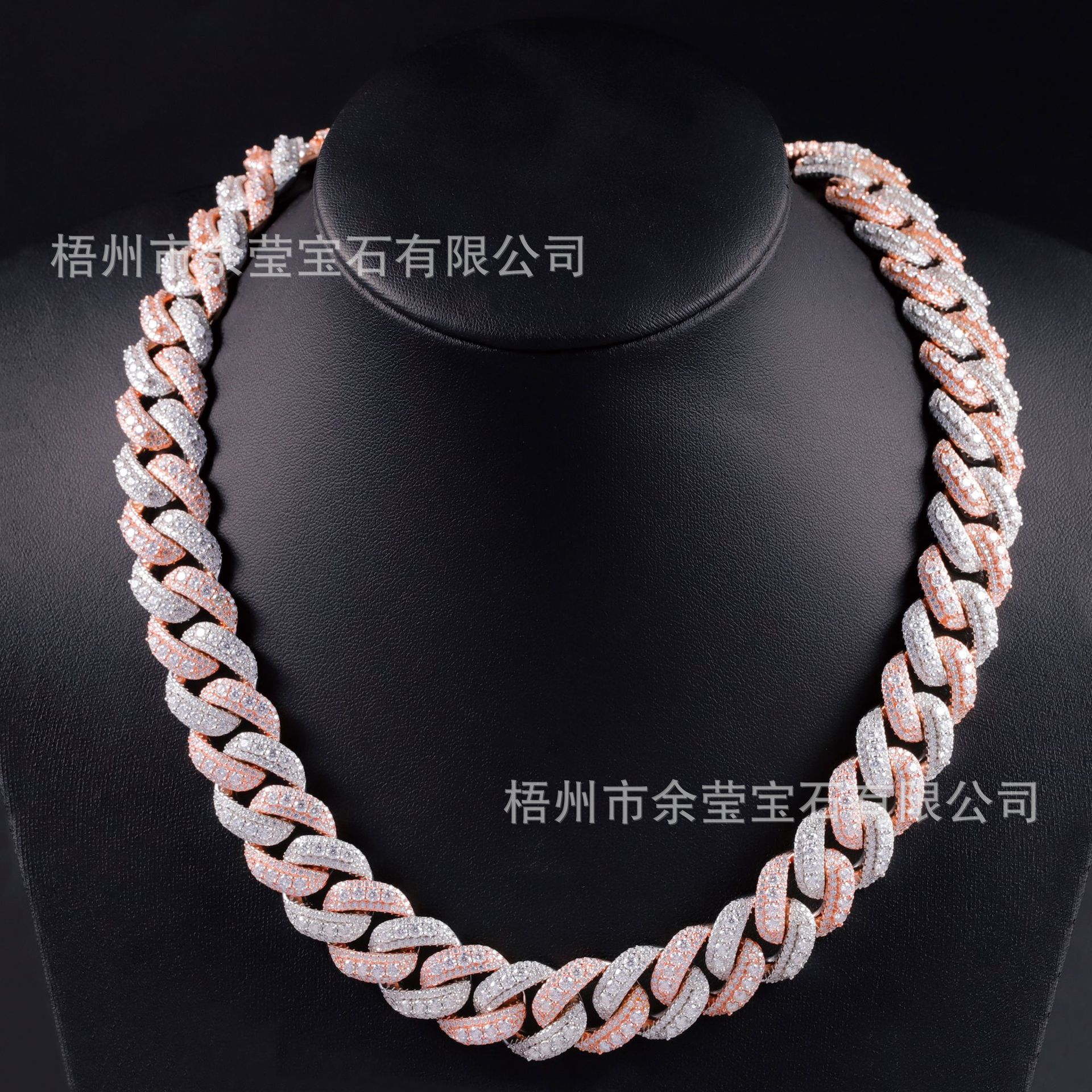 European and American Cross-Border Two-Color 18Mms925 Silver Full-Set Rhombus Cuban Chain Necklace Hip-Hop Trendyy Men's Necklace