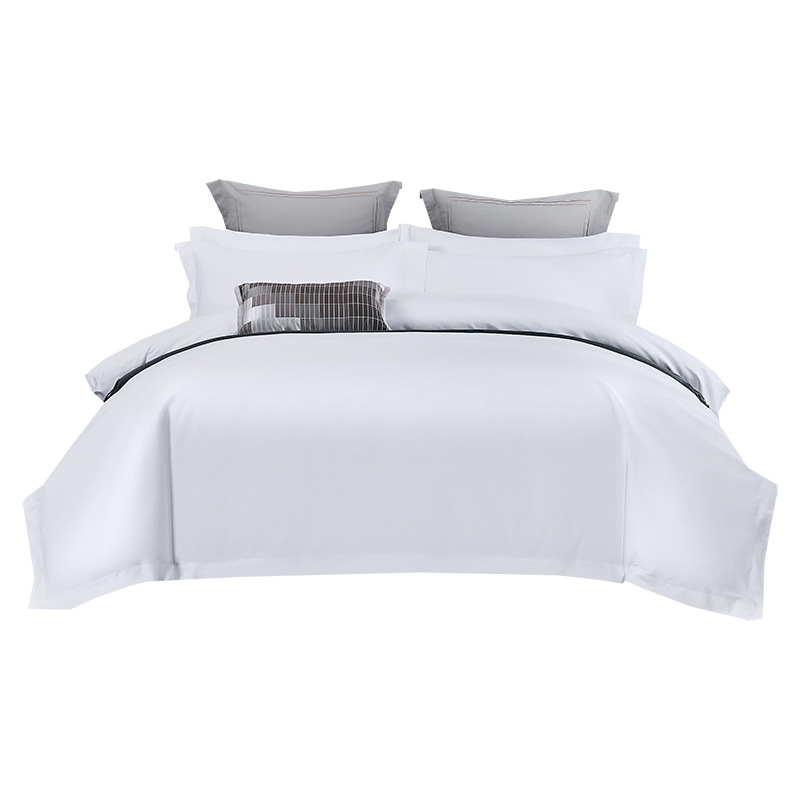 Pure white satin cotton hotel linen hotel bed sheet quilt pillowcase cotton hotel four-piece bedding