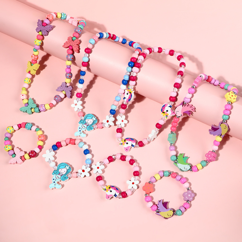 New Cross-border Hot Selling Children's Necklace Bracelet Set Candy Color Mermaid Pattern Necklace Cute Princess Necklace