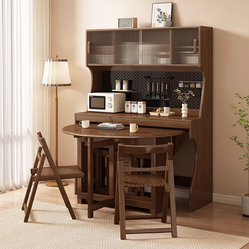 Solid Wood Sideboard Dining Table Integrated High Cabinet Household Wall Side Cabinet Storage Cabinet Bar Counter Cabinet with Dining Table Storage Cabinet