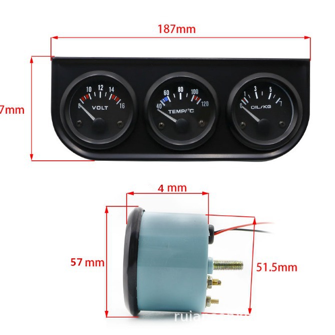 Car Modified Instrument Voltmeter Water Temperature Meter Hydraulic Meter Triple Meter 2" 52mm Black Background Black Cover White Shell Manufacturer