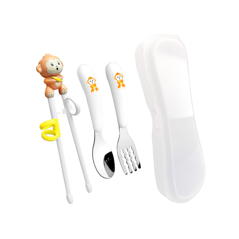 Children's Chopsticks 304 Stainless Steel Spoon and Fork Portable Tableware Set Training Chopsticks Baby Learning Chopsticks Food Supplement Tableware Wholesale