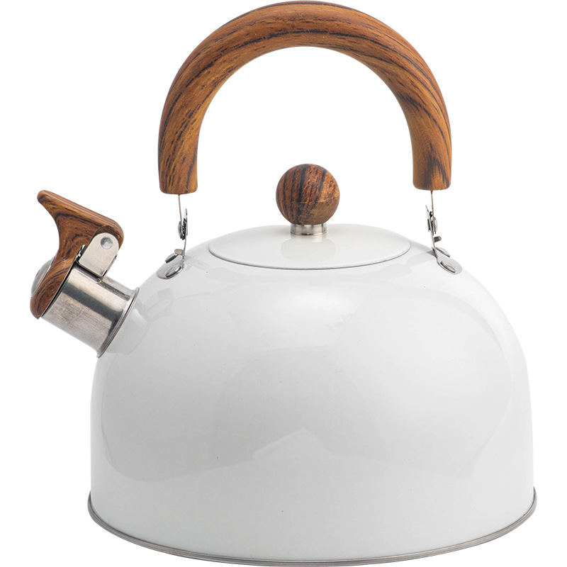 Amazon New White Whistle Kettle Tea Coffee Sound Kettle 3L European and American Kitchenware Wood Grain Handle