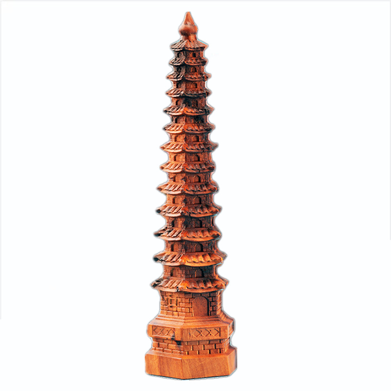Xuanshuo Wenchang Tower 13-Story Wooden Ornaments for Students, 9-Story Pure Lightning-Struck Wood Carving Head Quality Pen