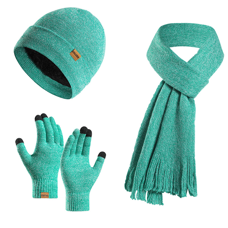 Amazon's New Set European and American Autumn and Winter Velvet Knitted Hat Scarf Gloves Men's and Women's Warm Wool Three-Piece Set