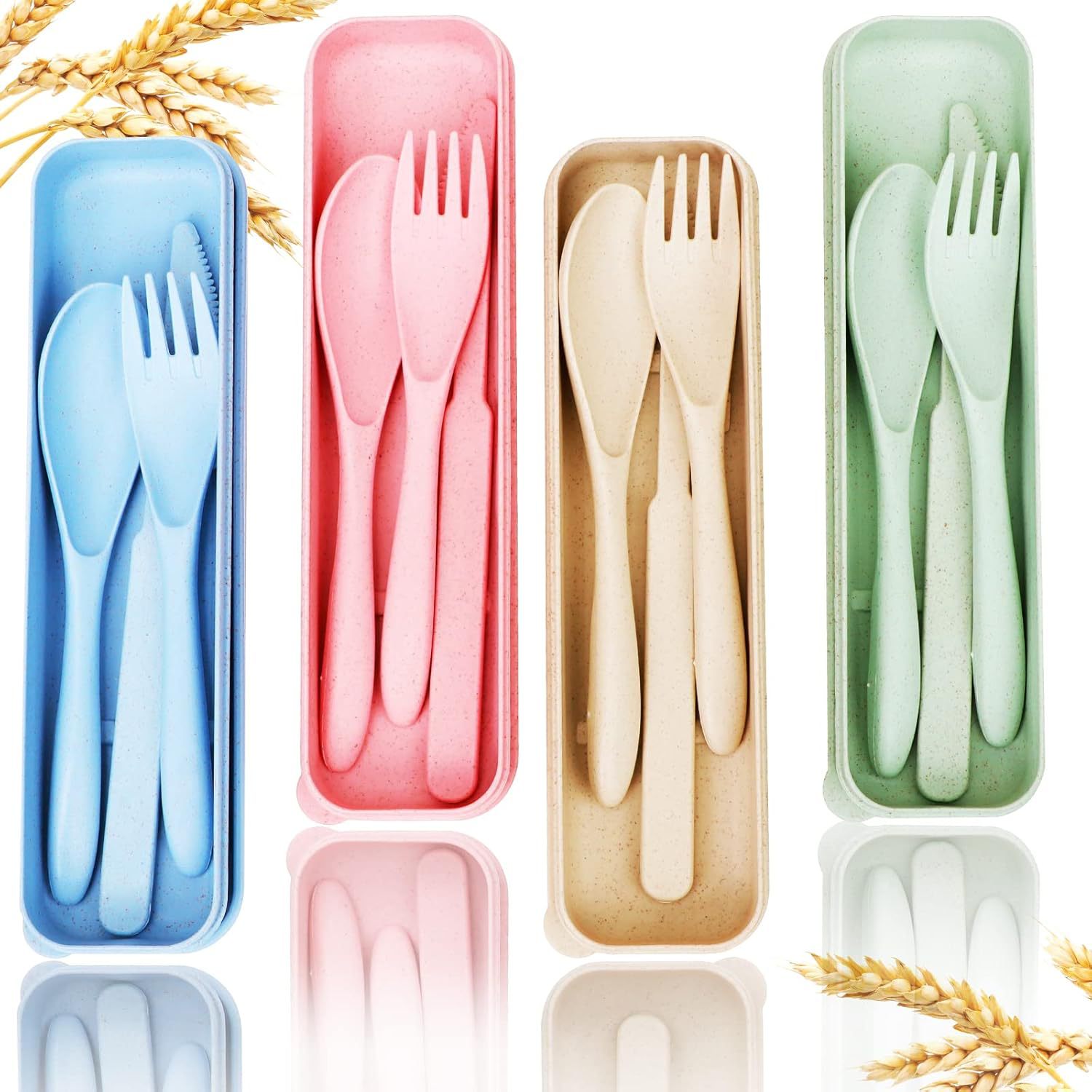 Portable Wheat Straw Knife, Fork and Spoon Tableware Travel Picnic Kidsren's Reusable Lunch Box Plastic Tableware