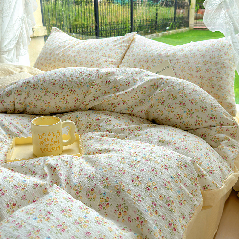 Class A Mother and Infant Grade Bubble Cotton Bed Four-piece Set Wash Cotton Bed Cover Bed Sheet Quilt Cover Student Dormitory Three-piece Set ~