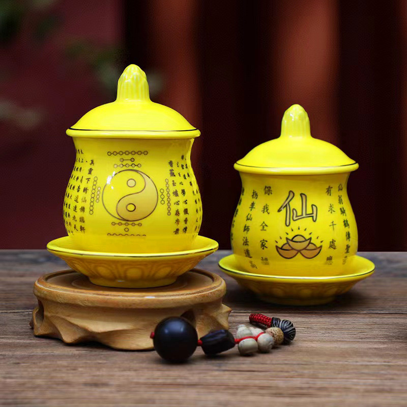Fairy Buddhist Temple Buddhist Cup for Buddhist Household Guanyin Ceramic Holy Water Cup for Worshiping Gods and Supplying Water Cups for Buddha and God of Wealth