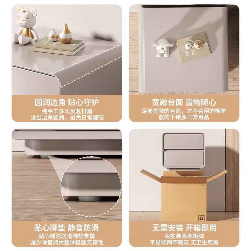 Cream Style Solid Wood Painted Bedside Table Modern Simple Light Luxury High-End Home Bedroom Small Bedside Storage Cabinet