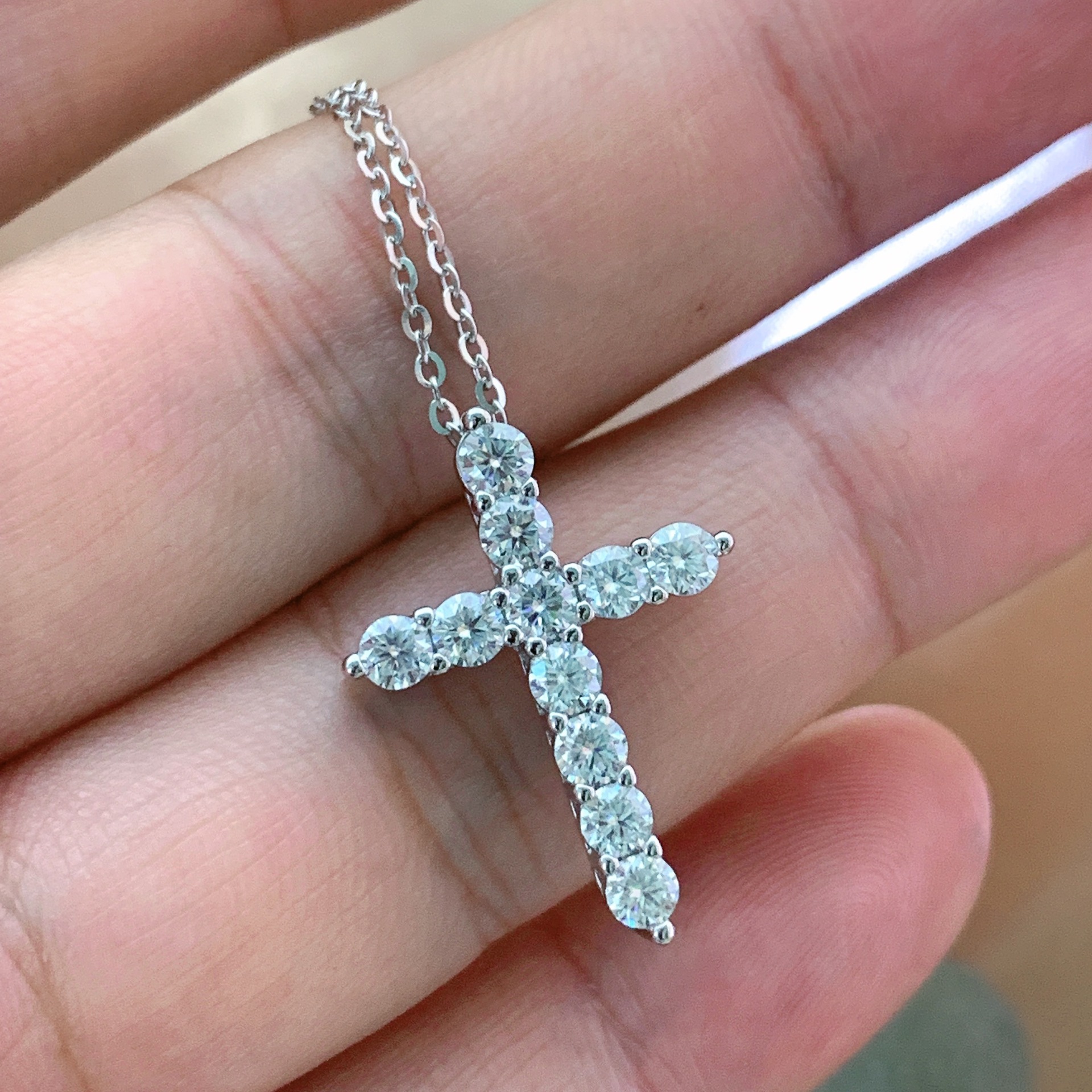 Sterling Silver S925 Mosan Diamond Cross Necklace Cross Cross-border Hot Seiko High-end Fashion All-match Diamond Inlay