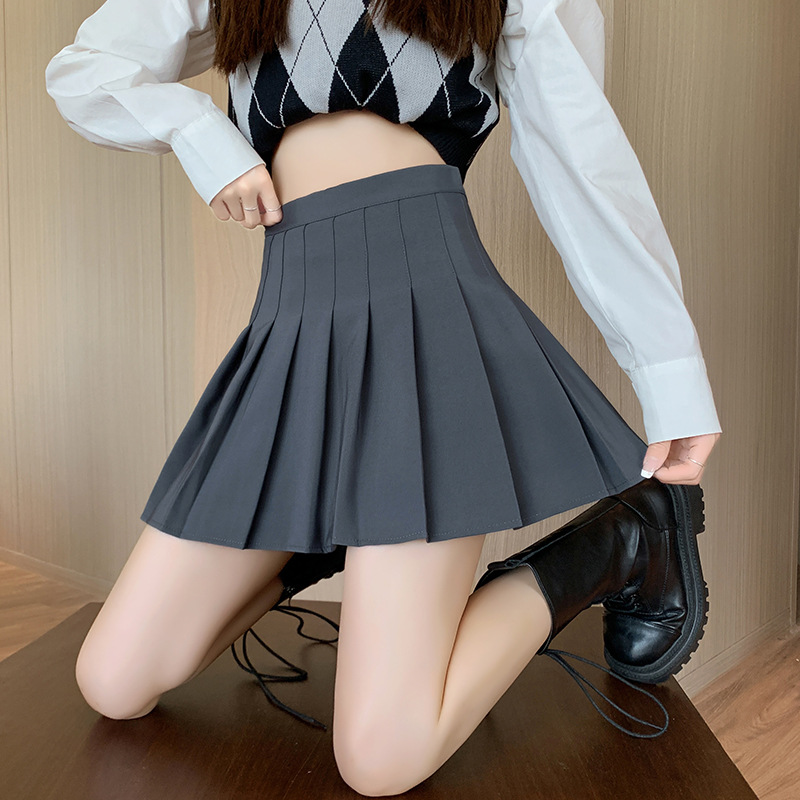 Gray Pleated Skirt for Women, High Waist, Slimming Look, Spring and Summer New Super Hot Plaid Skirt, A-Line Jk Skirt