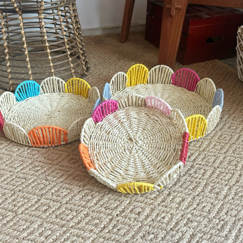 Imitation Rattan Woven Rainbow Fruit Living Room Desktop Storage Basket Fruit Plate Storage Basket Nut Snacks Hand-Woven