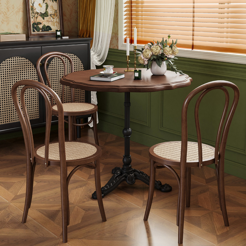 French Retro Solid Wood Iron Table and Chair Combination Internet Popular Dessert Cafe Milk Tea Shop Balcony American Small Round Dining Table