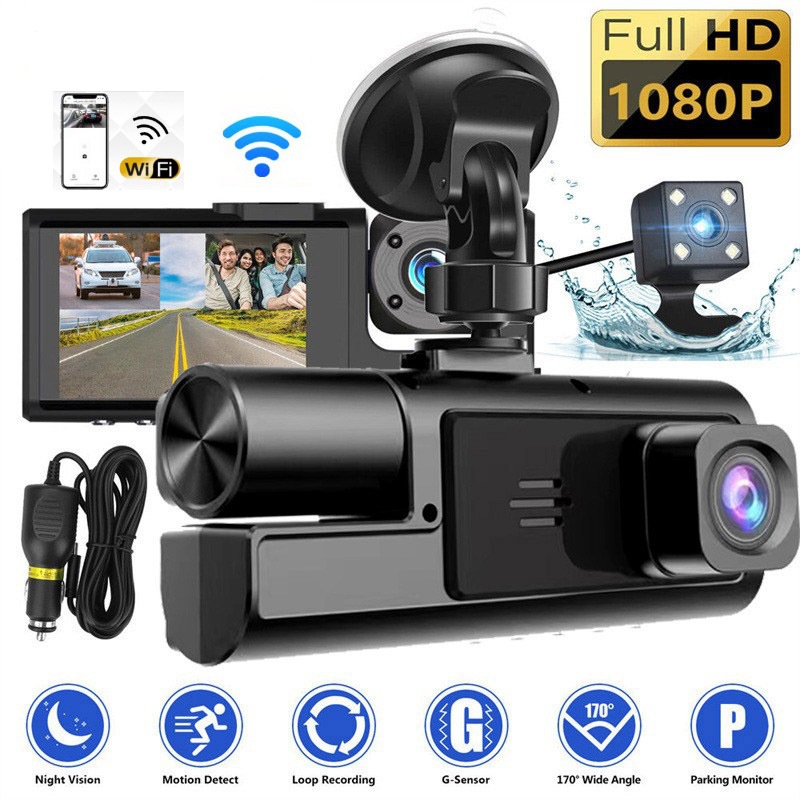 Cross-border explosions 1080P three-recording driving recorder wifi mobile phone interconnection vehicle recorder in stock DashCam