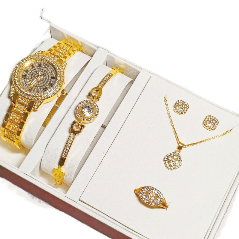 Authentic Luxury High-End Gold Three-Piece Jewelry Set, Fashionable Valentine's Day European and American Foreign Trade Full Diamond Jewelry