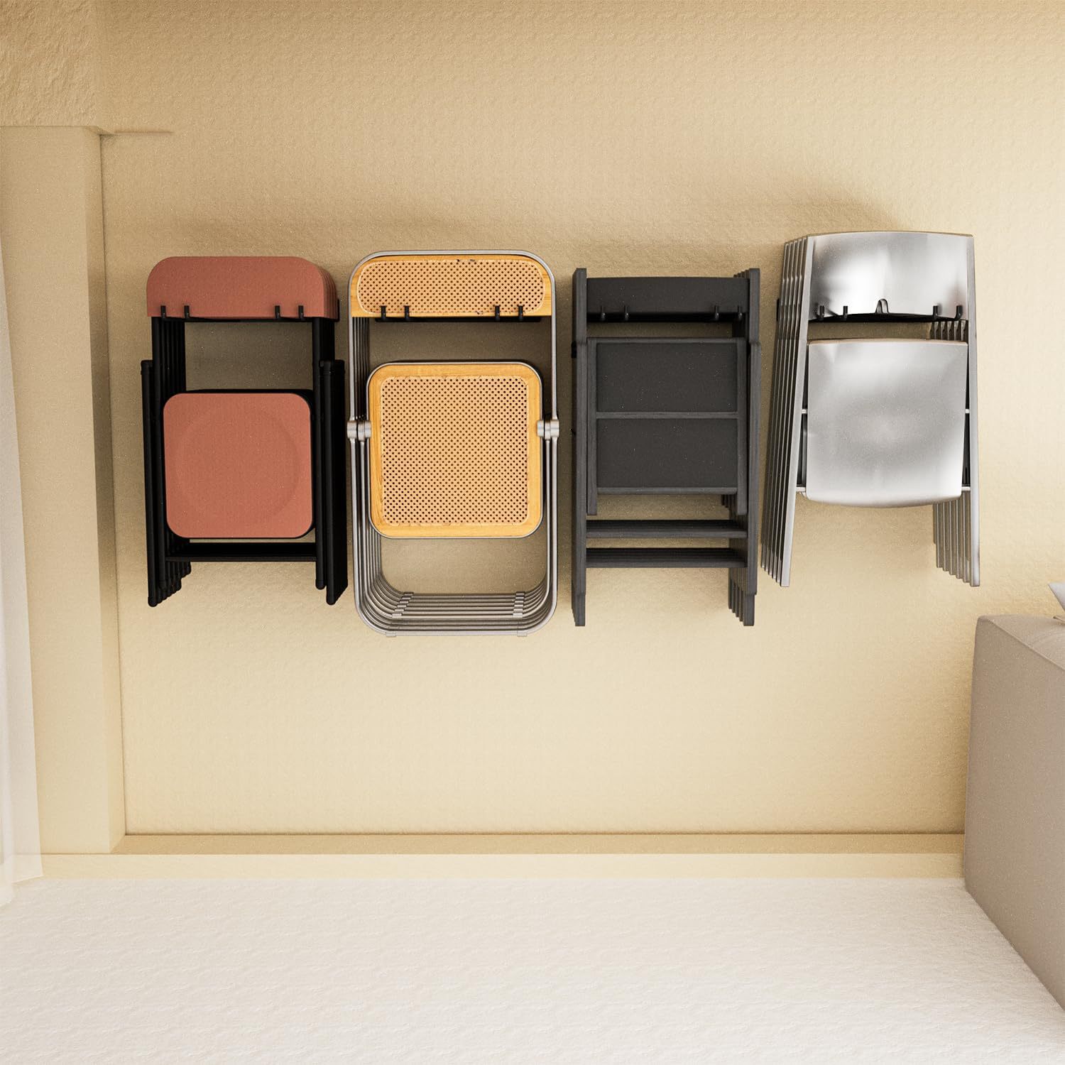 Folding Chair Storage Rack Garden Tools and Folding Chair Storage Rack Suitable for Garage Garden Hook Wall Mounted