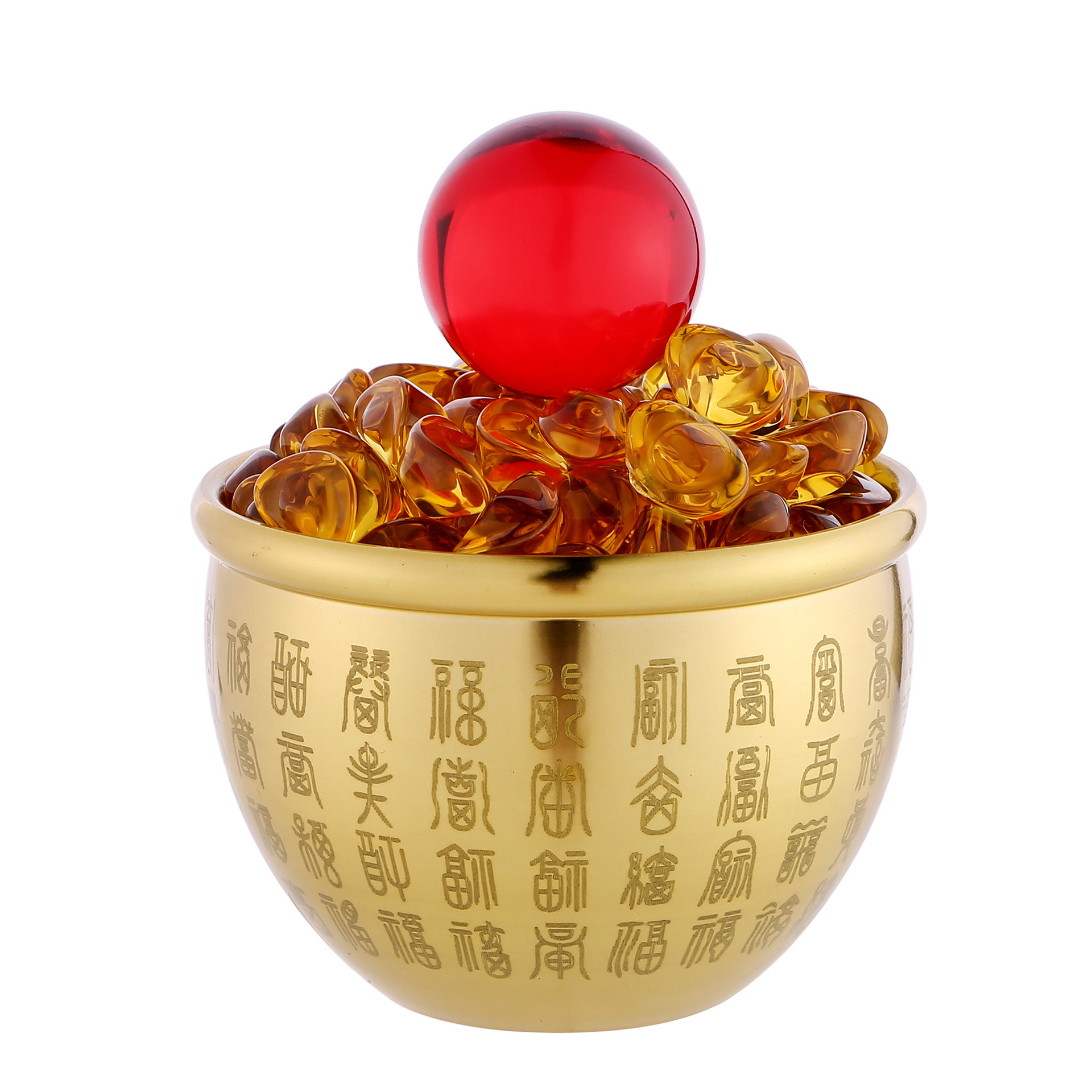 Monshe Lucky Bead Red Bead Glass Ball Artificial Crystal Ball Copper Cylinder Accessory