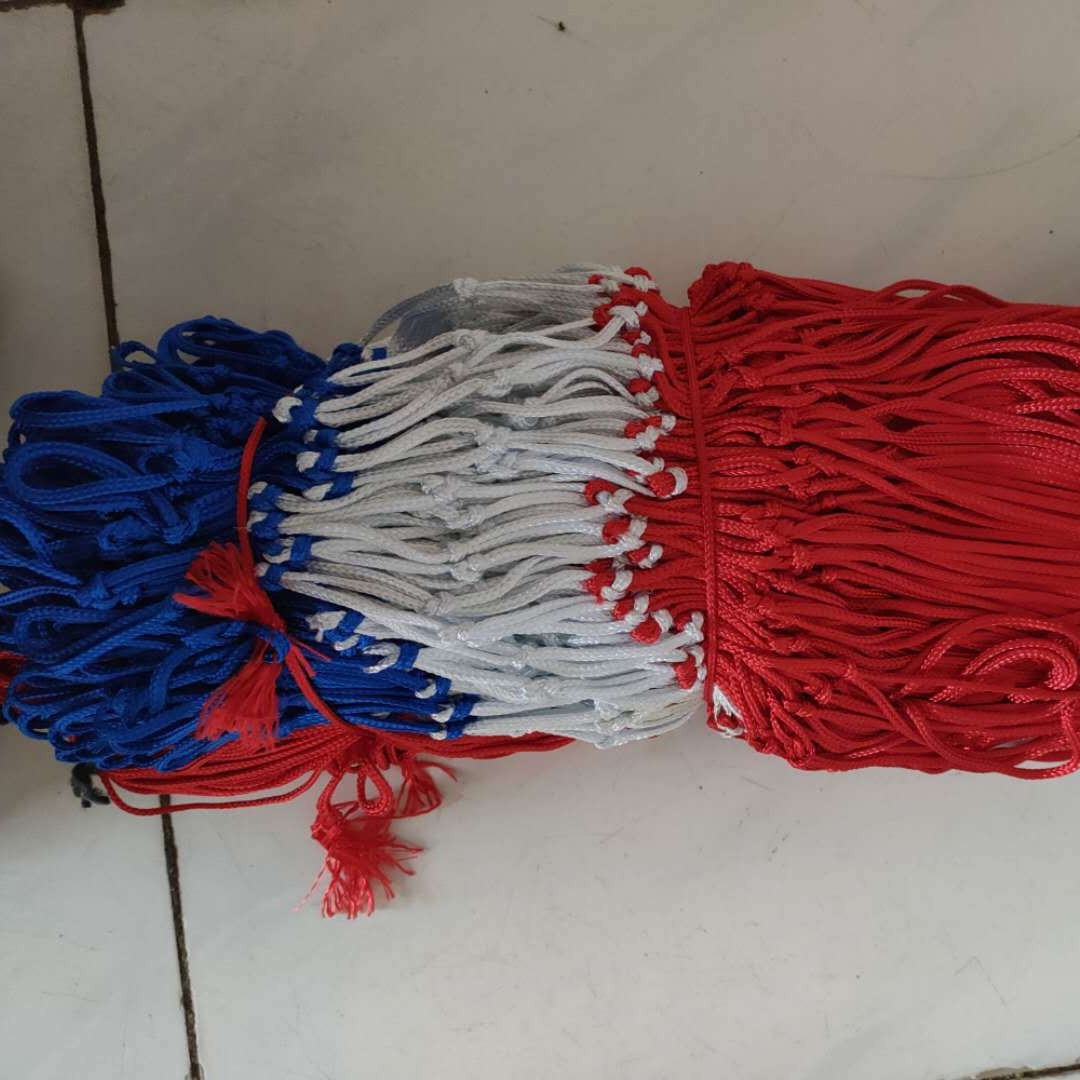 Basketball net red white blue tricolor ball net 8 buckle children's net polyester material weighted bold factory wholesale spot