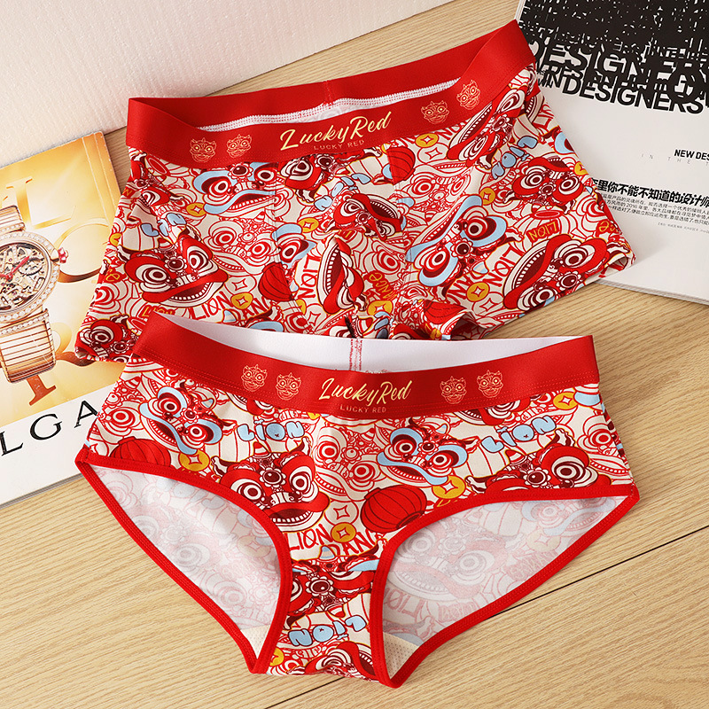 New Buming Year Big Red Couple Panties Women's Briefs Men's Boxer Panties Briefs Briefs Girls