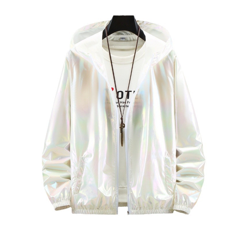 European and American summer colorful reflective sun protection clothing Men's Ice Silk ultra-thin couple's colorful thin jacket trendy gradient coat